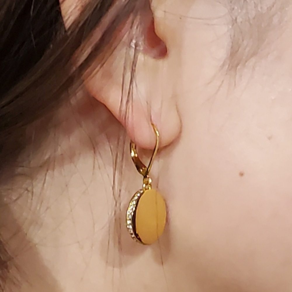 NIB Gold Tone & Crystal Medallion Earrings